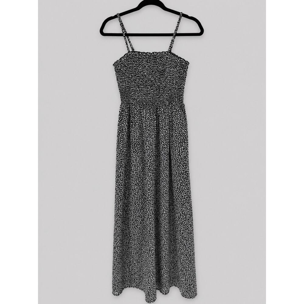 Billabong Black White Floral Smocked Maxi Dress Spaghetti Strap Cotton Boho S - Picture 2 of 7